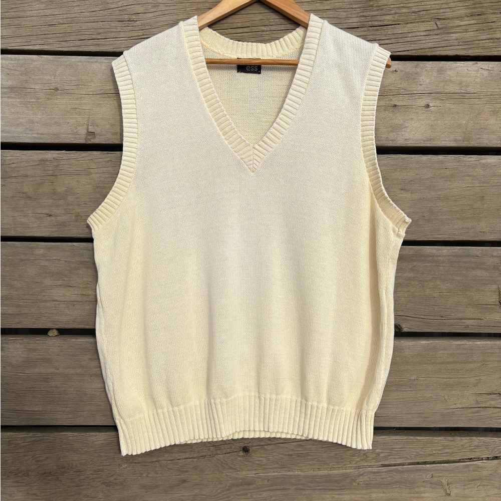 Vintage Susan Ed’s Preppy Ivory Knit Sweater Vest Sz Lg - Picture 2 of 12